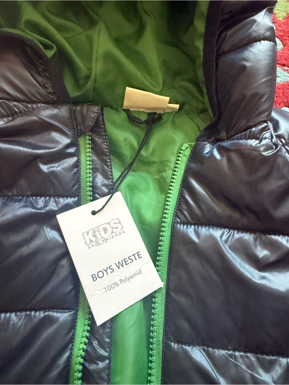 Kids & Friends Boys Hooded Puffer Vest | Navy & Green | NWT | Size 14–16 - Picture 7 of 7